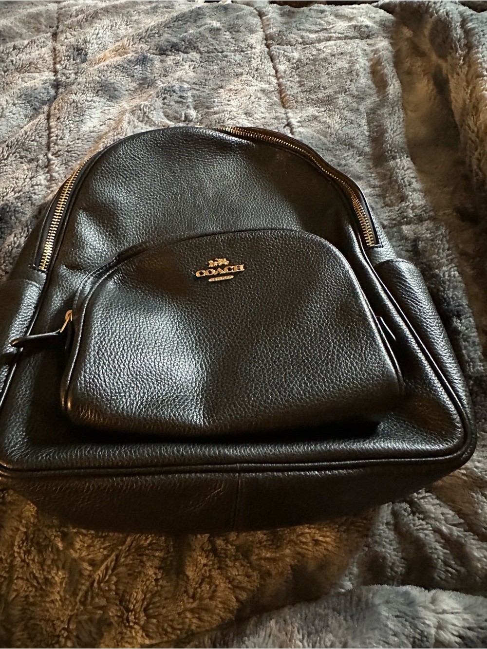 Coach Black Leather Backpack with Front Pocket like new